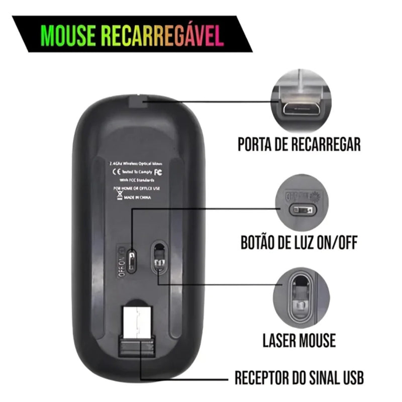 Mouse Sem Fio Recarregável Ultra Tech